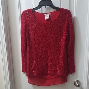 Intrigue Sparkling Sequin Red Blouse
